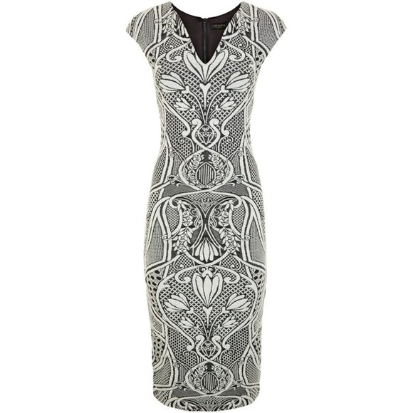Ted Baker Black+White Sancha Jacquard Midi Dress - Picture 1 of 5